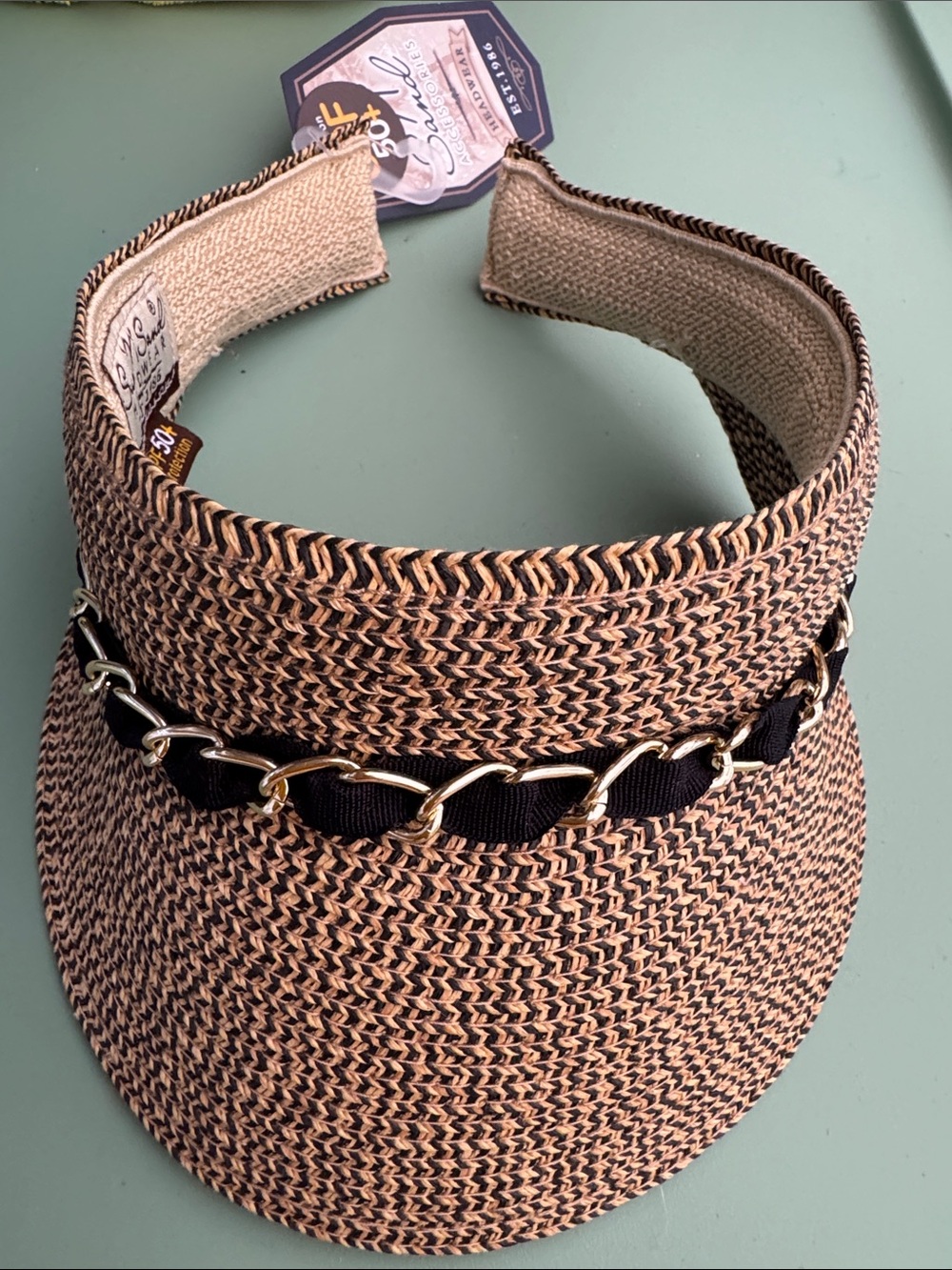 San Diego Hat Company Woven Chain-Trim UPF Protection 50 Visor-NWT in Tan - Picture 8 of 8